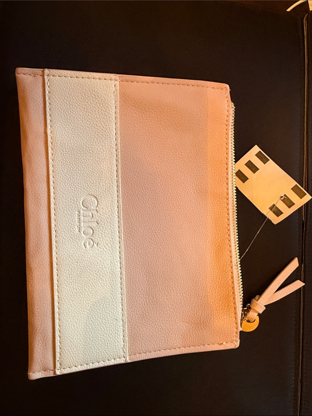 Chloe Two-Tone Pink & Cream Leather Zip Pouch